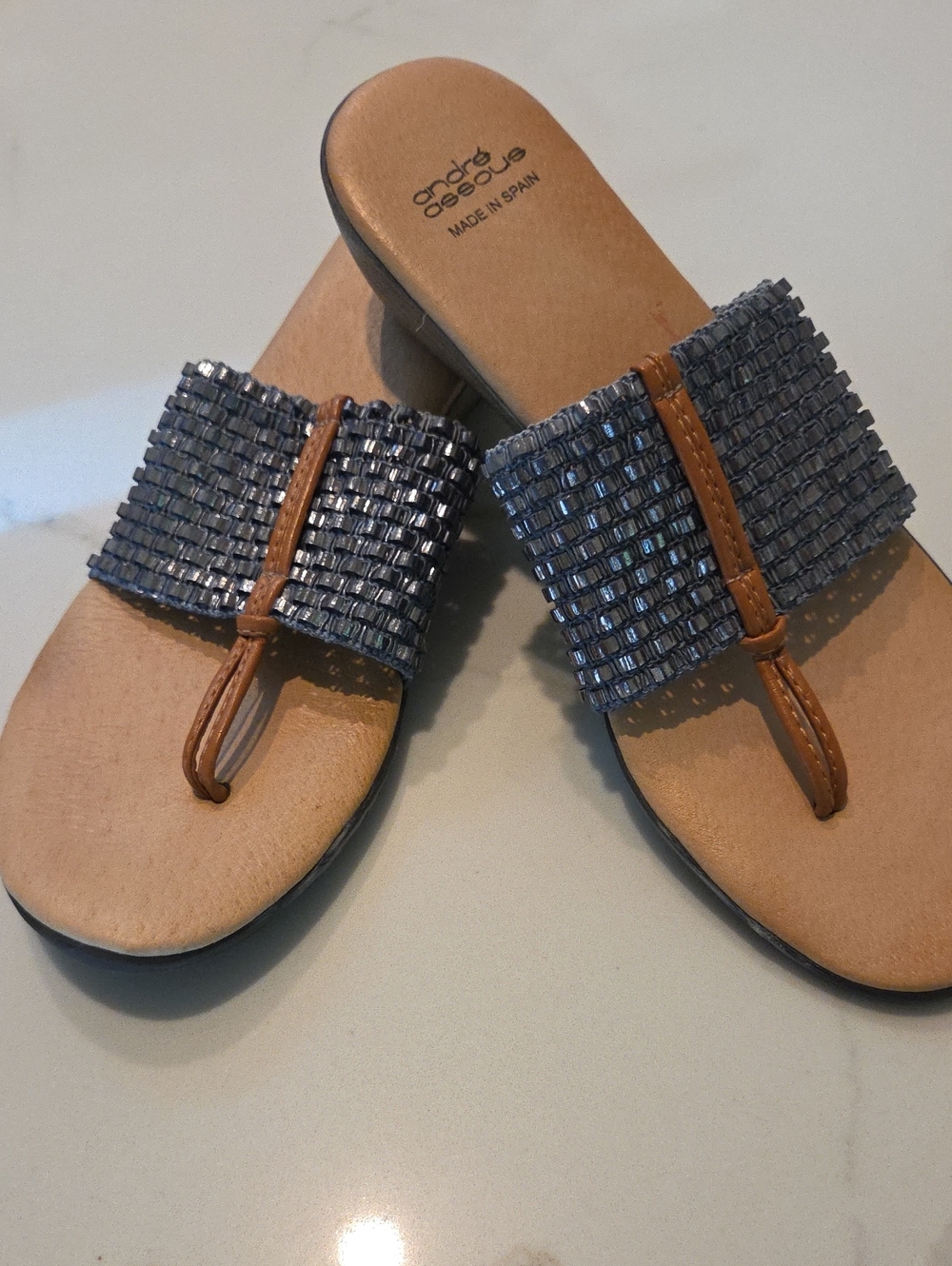 Andre Assous Woven Metallic Slides, Size 6